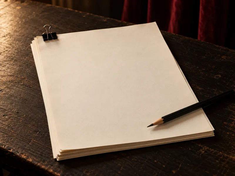 Rehearsal pages and a pencil on a writing table